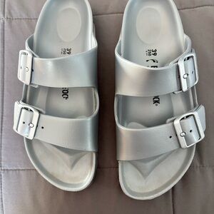 Birkenstock Women’s Shiny Silver Sandals
